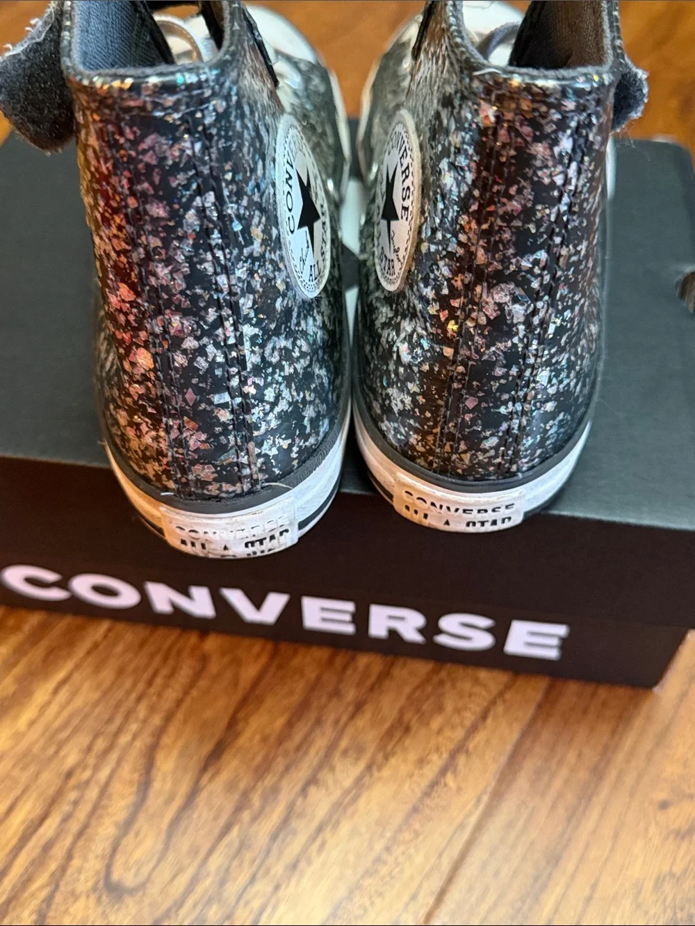 Converse Kids High-Top Glitter Sneakers in Black and Silver